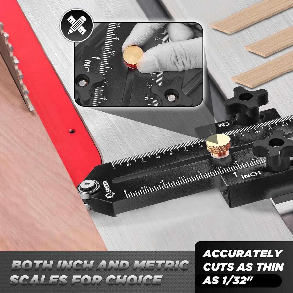 Saker Thin Rip Jig Table Saw Guide – Precise Narrow Strip Cuts for 3/4 x 3/8 Slots