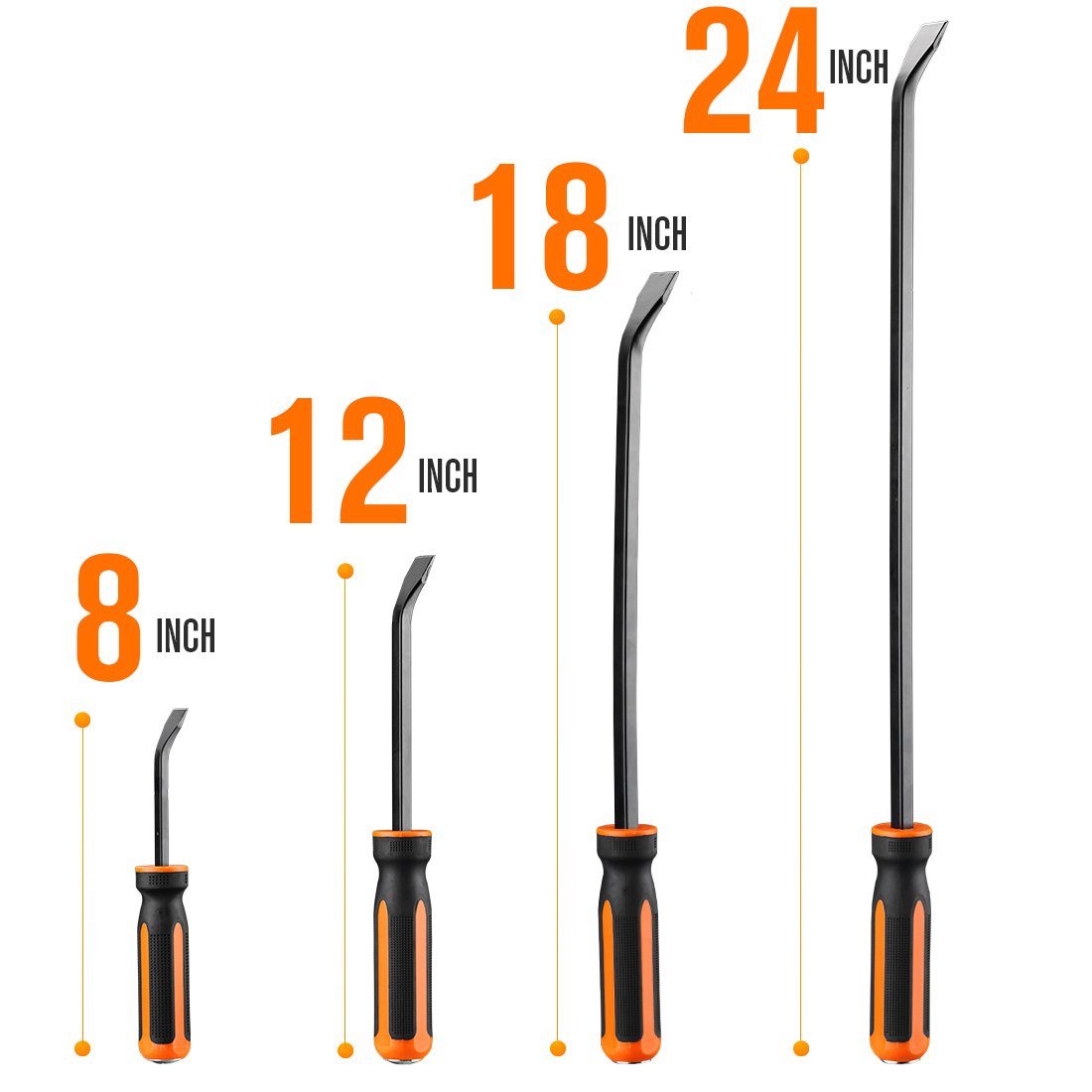 REXBETI Pry Bar Set – 4-Piece Heavy Duty Pry Bars (8, 12, 18, 24 in) with Thick Strike Cap