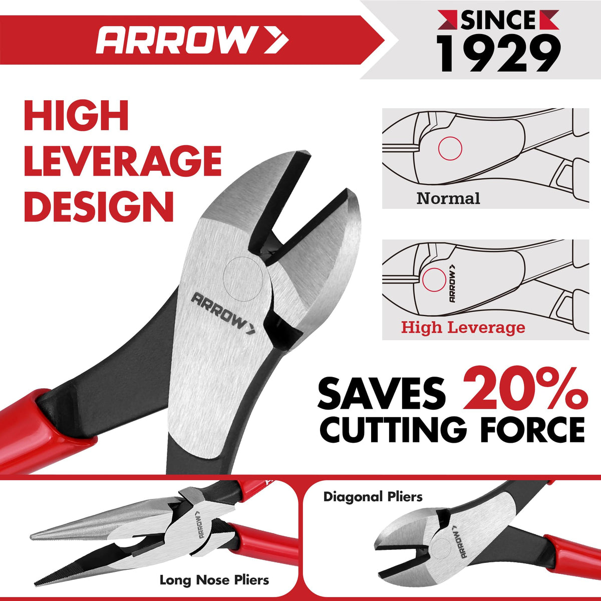 Arrow Fastener 5-Piece Pliers Set with Roll Bag: 6-inch Slip Joint, 7-inch Diagonal, 8-inch Needle Nose, 8- & 10-inch Groove Joint