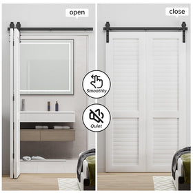 BONIKLUBA 36-Inch Bi-Folding Sliding Barn Door Hardware Kit – Smooth, Quiet, Side-M Mounted Black Rollers (Door Not Included)