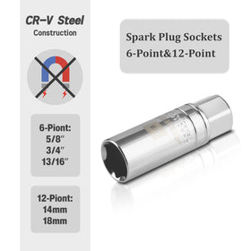 AEROFORCE 14PC 3/8 Drive Spark Plug Socket Set with Torque Wrench – Swivel Magnetic, CR-V Steel