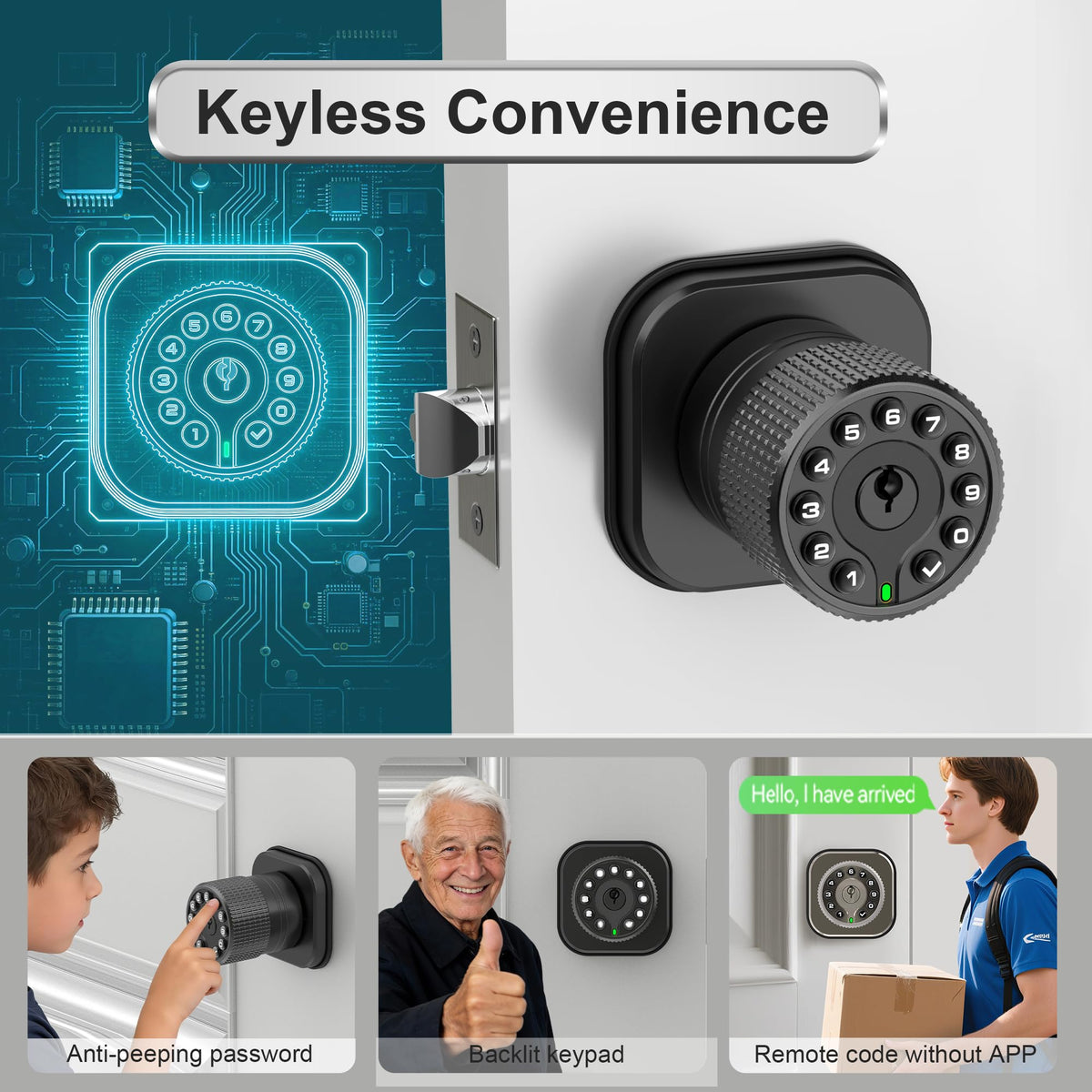 Rayhigher Keyless Entry Knob Lock with Keypad – Auto Lock, Waterproof, Easy Install