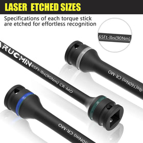 ARUCMIN 1/2 Drive Torque Limiting Extension Bar Set – 10-Piece Lug Nut Torque Sticks 65-150 ft-lbs