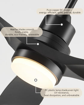 Forrovenco 52-Inch Black Ceiling Fan with Lights — Remote, 3 Downrods, Quiet DC Motor | 6500 CFM