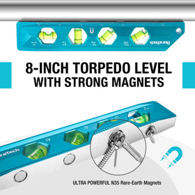 DURATECH 3-Piece Level Tool Set with Magnetic 8-Inch Level | 0°/30°/45°/90° Bubbles, V-Groove, Aluminium Alloy