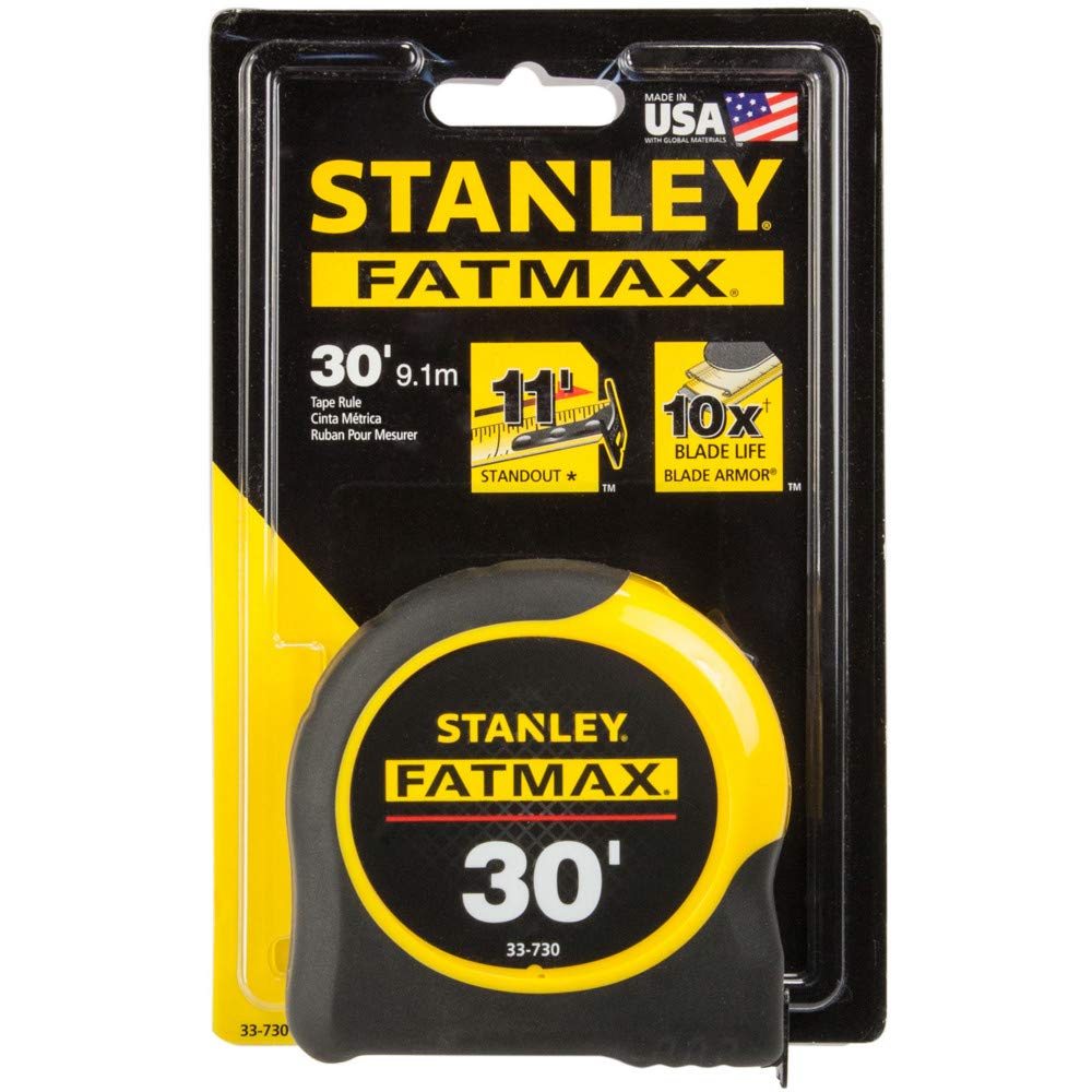 STANLEY FatMax 30 ft Tape Measure | 1-1/4 in Blade, Mylar-Coated, BladeArmor, 11 ft Standout, 16