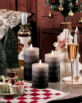 Stmarry Distressed Gradient Gray Flameless Candles (Set of 3) | Real Wax Pillar Candles, Remote & Timer