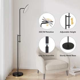 SUNMORY dimmable LED torchiere with 3000K–6000K warmth for mood and task lighting.