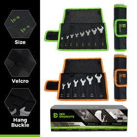 Der Erwachte Super-Thin Open End Wrench Set, 14-Piece SAE & Metric Sizes, 6mm to 24mm, 3/8" to 1-1/16", Ultra-Slim Wrench Set with Mechanic Rolling Pouch