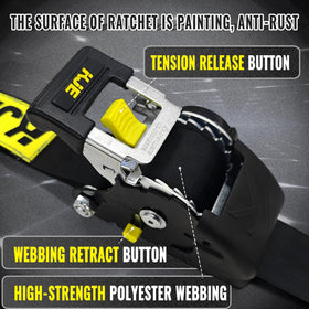 KJE Retractable Ratchet Straps – 4x 2in x 10ft Sets + 4 Soft Loops, 3,300 lb Max, S-Hook with Clip
