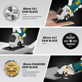 Enventor Mini Circular Saw – 4.8A Corded, Laser Guide, 4000 RPM, 1-1/16-in Depth, 3 Blades