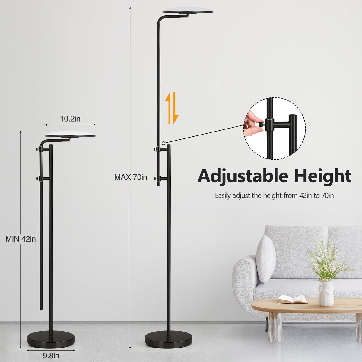 SUNMORY sturdy metal base keeps the corner lamp stable in busy homes.