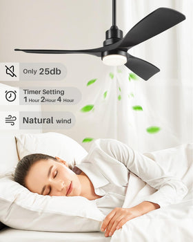 Forrovenco 52-Inch Black Ceiling Fan with Lights — Remote, 3 Downrods, Quiet DC Motor | 6500 CFM