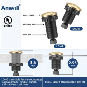 ANWOLL Garbage Disposal Air Switch Kit – Champagne Bronze, UL Listed, Dual Outlet, Long 3.6-Inch