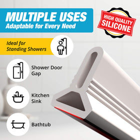 Hippo Dam Shower Threshold Water Dam Barrier 67-inch White – Collapsible Water Guard for Walk-In Showers