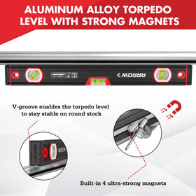 ARROW 16-Inch Magnetic Torpedo Level – 45°/90°/180° Bubbles, Aluminum Body | Arrow Fastener