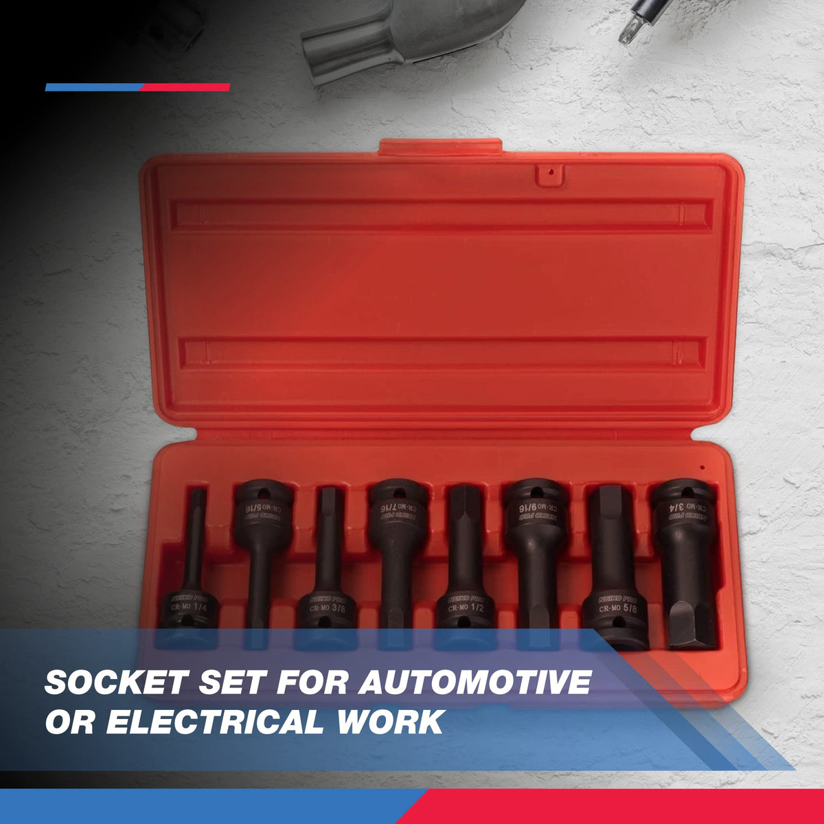 NEIKO 01137B blow-molded storage case keeps sockets secure on job sites.