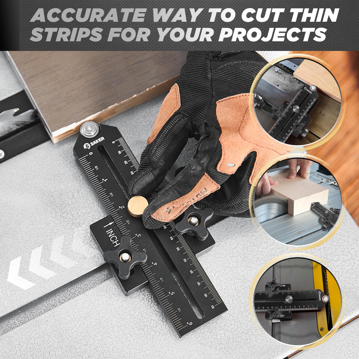 Saker Thin Rip Jig Table Saw Guide – Precise Narrow Strip Cuts for 3/4 x 3/8 Slots