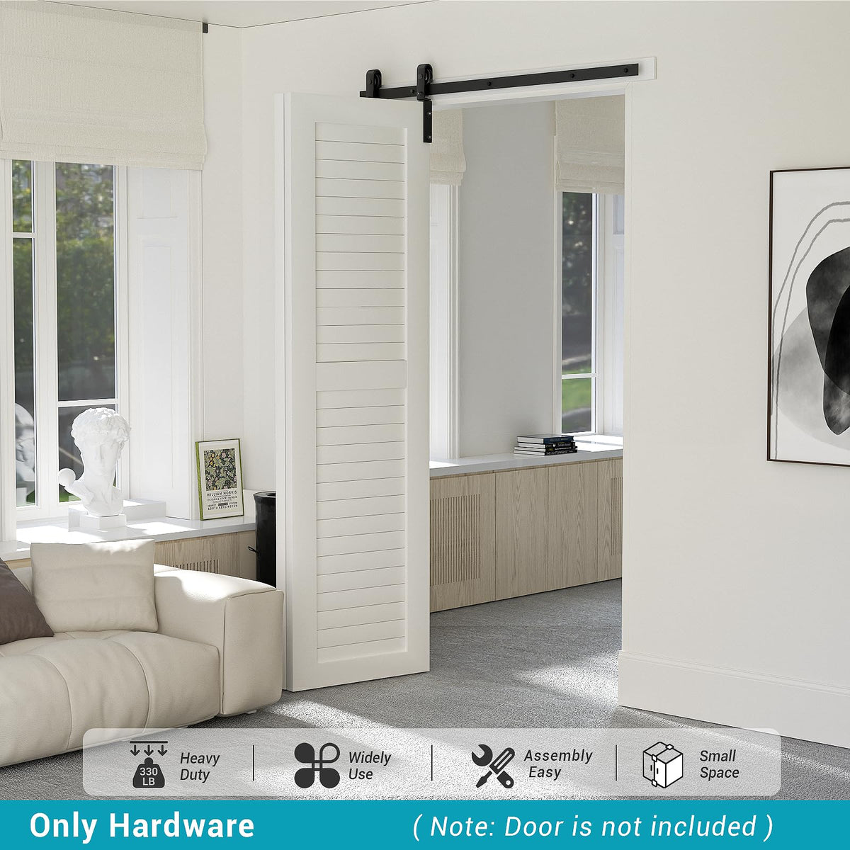 BONIKLUBA 36-Inch Bi-Folding Sliding Barn Door Hardware Kit – Smooth, Quiet, Side-M Mounted Black Rollers (Door Not Included)