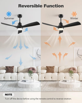 Forrovenco 52-Inch Black Ceiling Fan with Lights — Remote, 3 Downrods, Quiet DC Motor | 6500 CFM