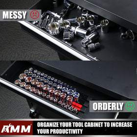 AMM 18-Piece Socket Organizer – Heavy-Duty ABS Rail for 1/2, 3/8, and 1/4 Inch Drives