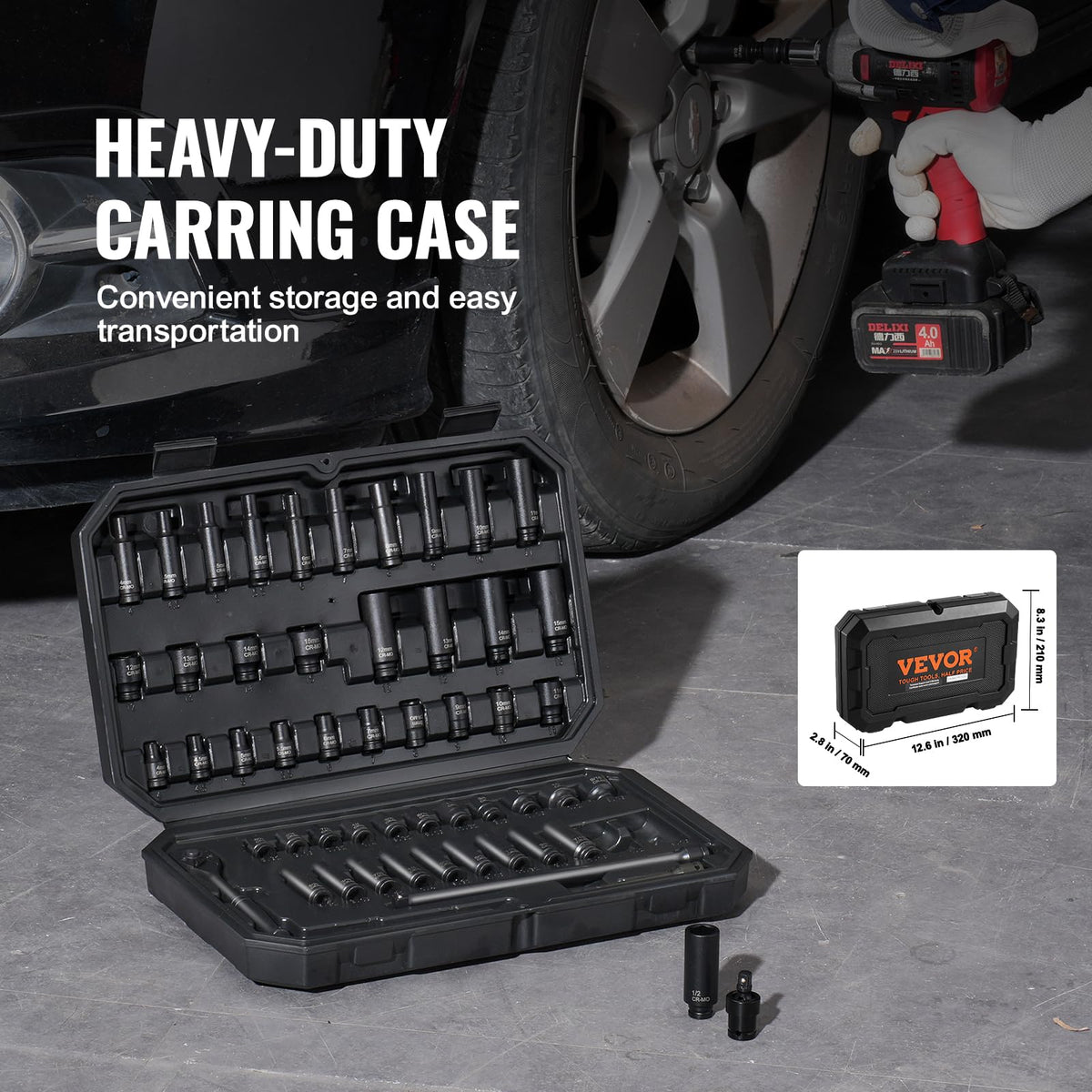 VEVOR 1/4 Drive 55-Piece Impact Socket Set: Deep & Shallow SAE 5/32–9/16, Metric 4–15 mm, 6-Point, CR-V