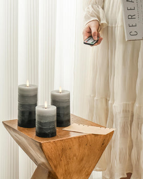 Stmarry Distressed Gradient Gray Flameless Candles (Set of 3) | Real Wax Pillar Candles, Remote & Timer