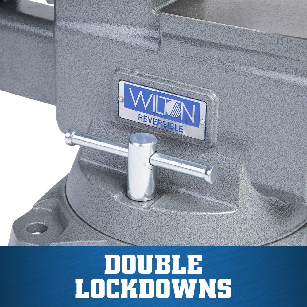 Wilton reversible bench vise replaceable jaws extend tool life and grip.