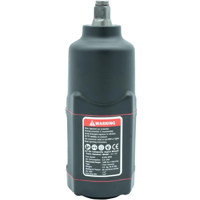 BESWELL AKP-01N 1/2-Inch Air Impact Wrench Kit — 1180 ft-lbs Max Torque, 11 SAE + 3 Metric Sockets