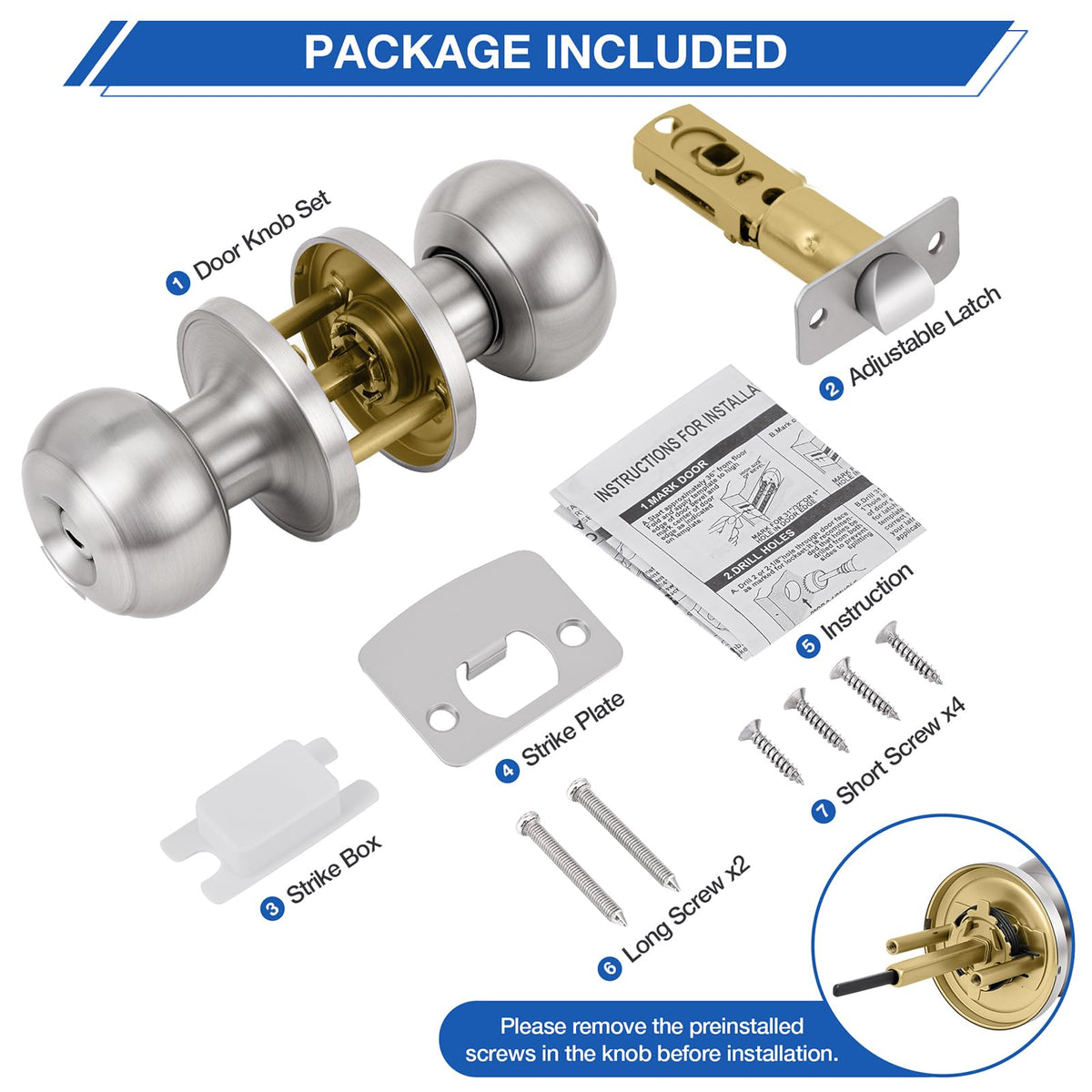Plustool 5 Pack Brushed Nickel Privacy Door Knobs with Lock – Reversible Interior Doorknobs