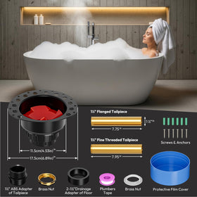 PCQSURE Freestanding Tub Drain Kit – Universal Subfloor, Brass Overflow, 1.5in/2in ABS Adapter