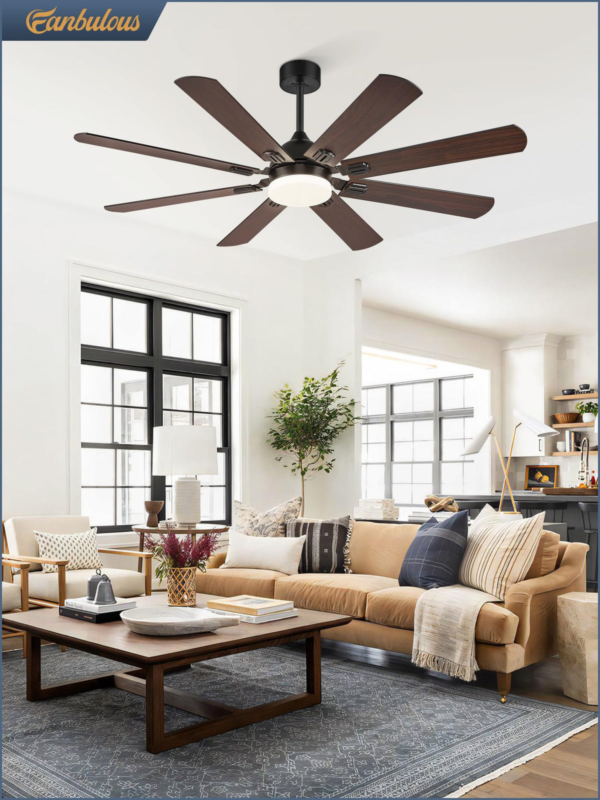Fanbulous 62-Inch Ceiling Fan with Lights – Black, Remote, 8 Dual-Finish Blades