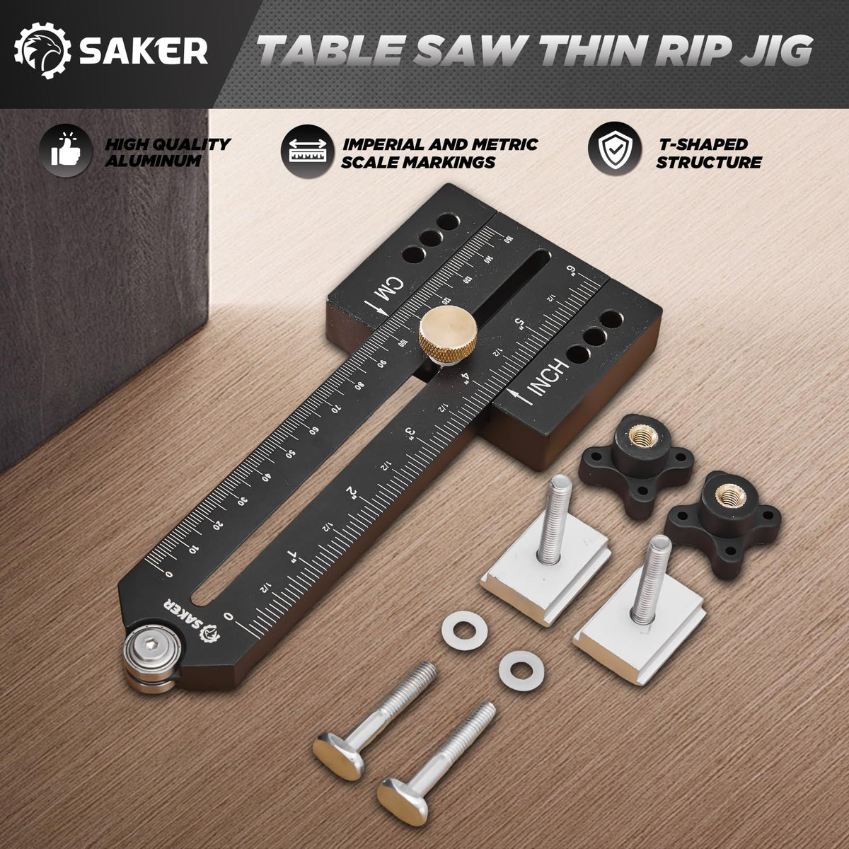 Saker Thin Rip Jig Table Saw Guide – Precise Narrow Strip Cuts for 3/4 x 3/8 Slots