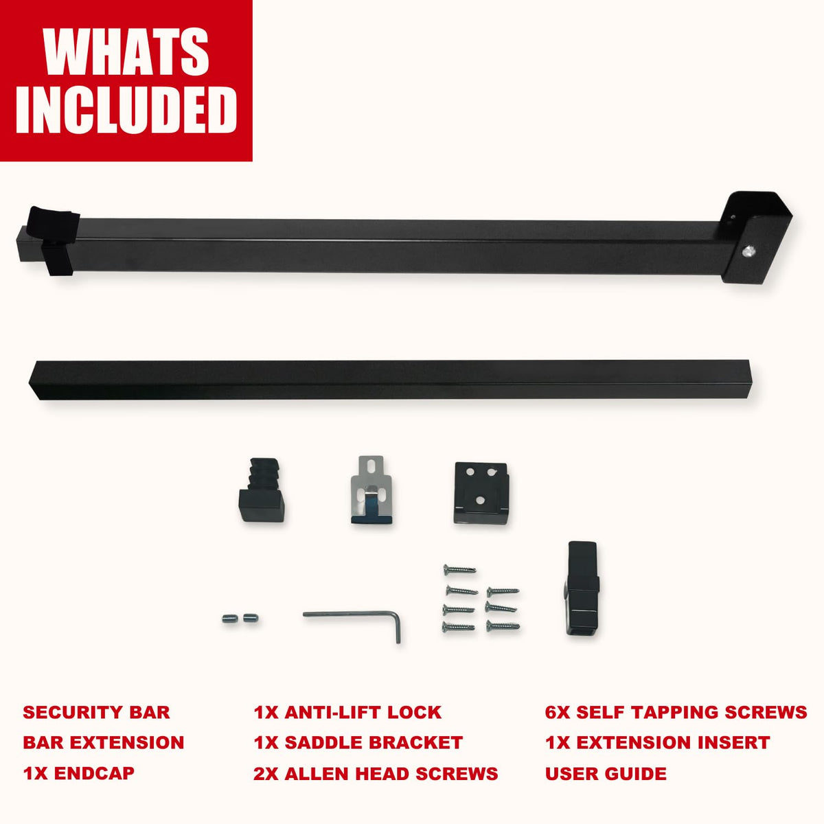 SECURITYMAN Sliding Door Security Bar – Adjustable Anti-Lift Lock (18.75-51.1) Black