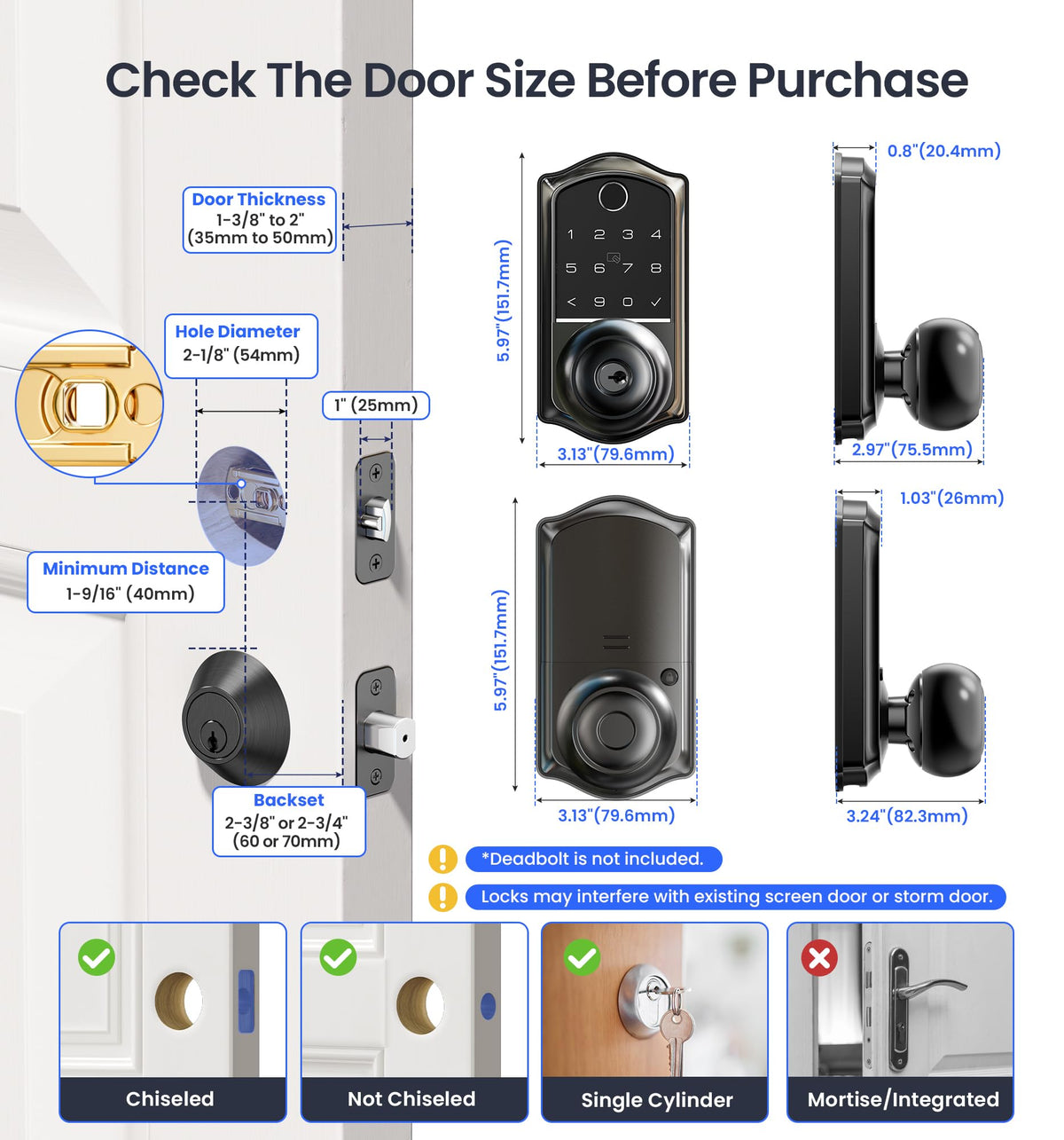 Veise VE018 Smart Knob Lock – Fingerprint, App Control & Keyless Entry (IP55)