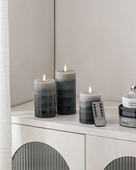 Stmarry Distressed Gradient Gray Flameless Candles (Set of 3) | Real Wax Pillar Candles, Remote & Timer