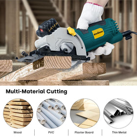 Enventor Mini Circular Saw – 4.8A Corded, Laser Guide, 4000 RPM, 1-1/16-in Depth, 3 Blades
