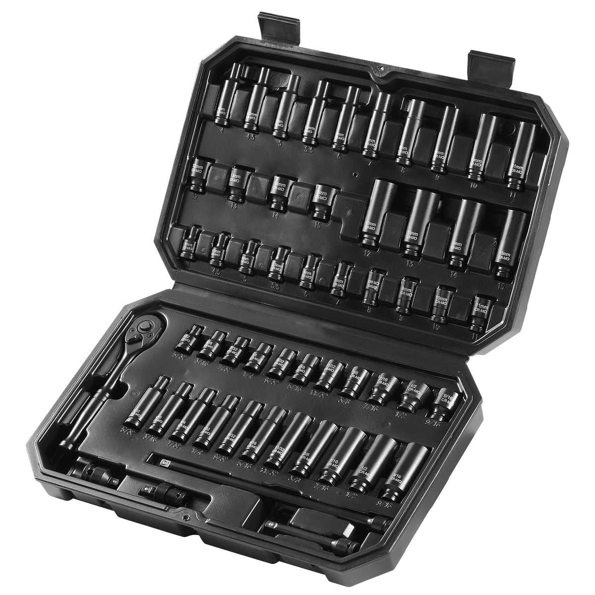 VEVOR 1/4 Drive 55-Piece Impact Socket Set: Deep & Shallow SAE 5/32–9/16, Metric 4–15 mm, 6-Point, CR-V
