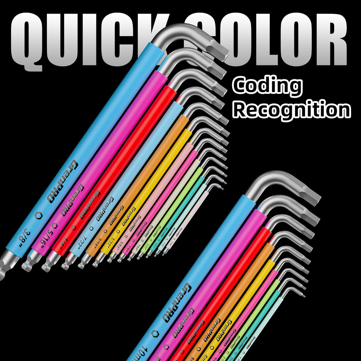 GRENPRO 22-Piece Allen Wrench Set | Metric & SAE, Color-Coded, Magnetic, Long-Arm Ball-End
