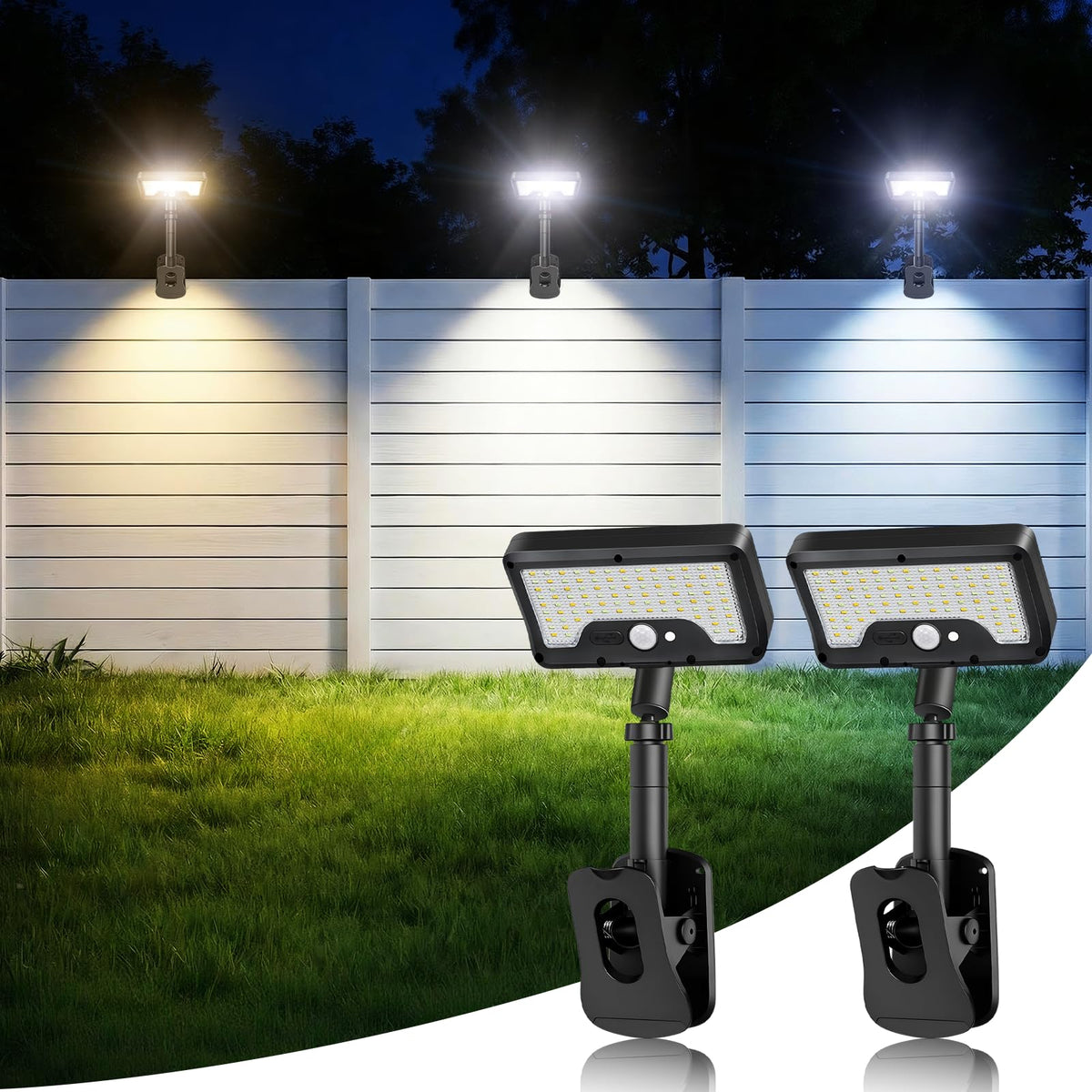 iMaihom clip-on solar lights outdoor front view delivering broad, energy-efficient security lighting for decks