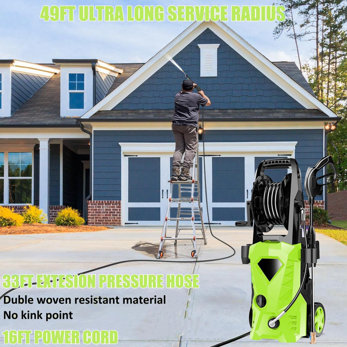 Imdot 33ft hose reaches across driveways and patios with minimal repositioning.
