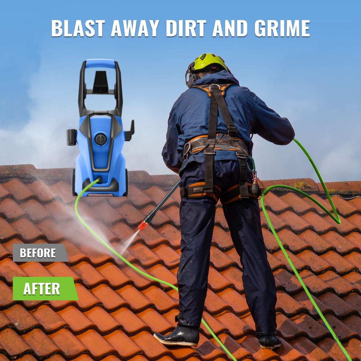 Imdot pressure washer 33ft hose for extended reach.