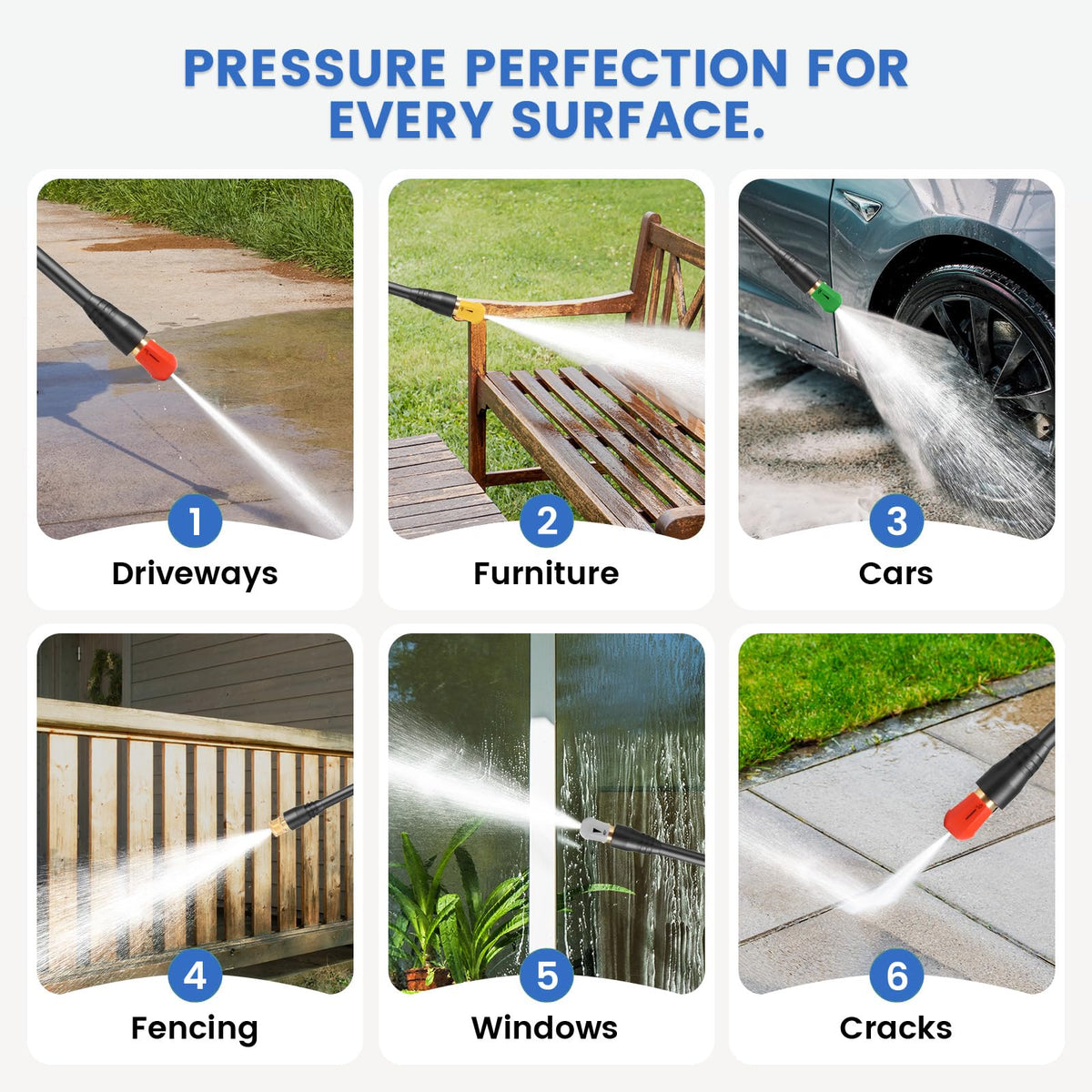 Imdot Electric Pressure Washer four nozzles quick-connect for versatile surfaces.