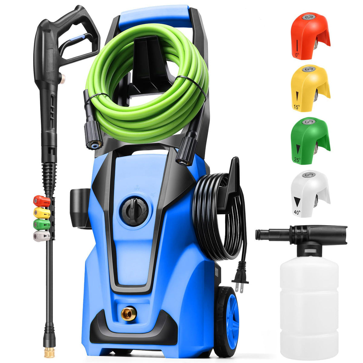 Imdot Electric Pressure Washer front view showing powerful blue chassis.