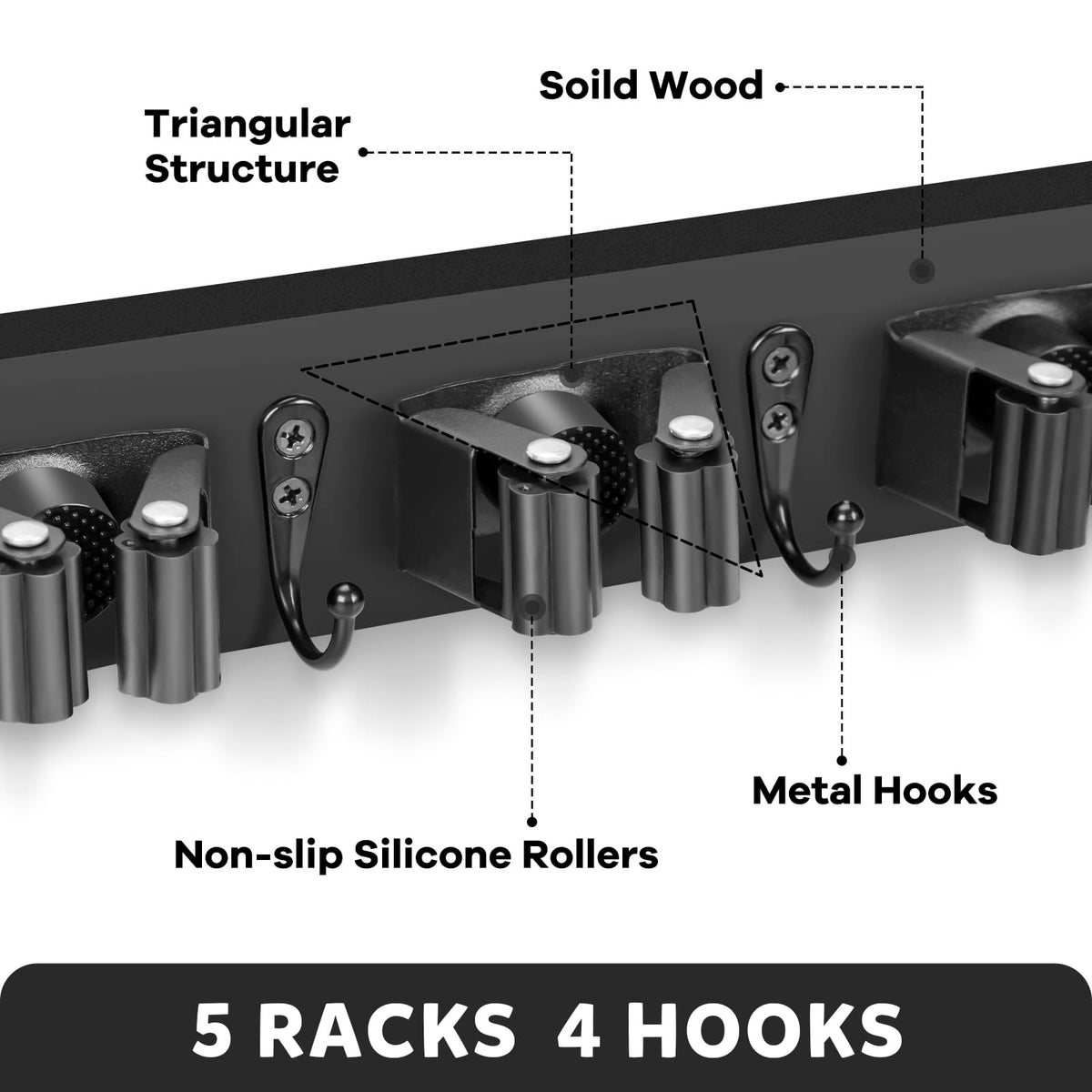 IMILLET five racks four hooks organizer keeps brooms and mops neatly within reach