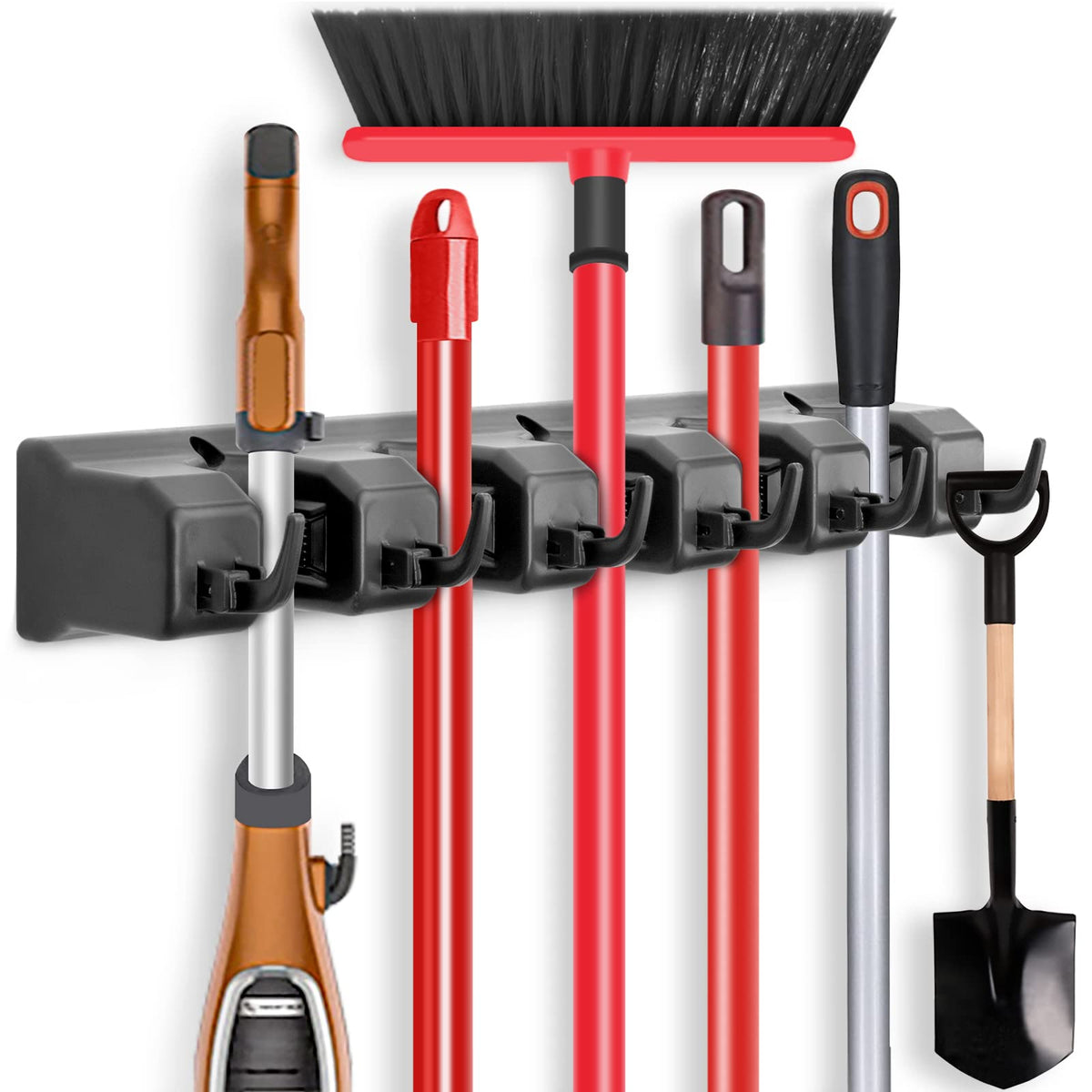 IMILLET mop and broom holder mounted on wall with tool slots for tidier spaces