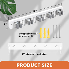 IMILLET wall-mounted broom organizer securely mounted on studs