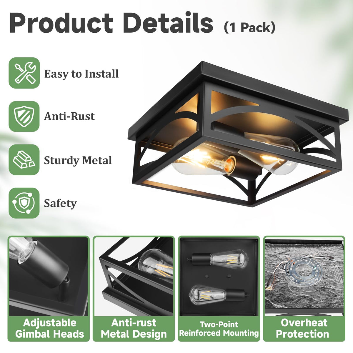 imizdlum two-light square ceiling fixture brightens entryways and kitchens