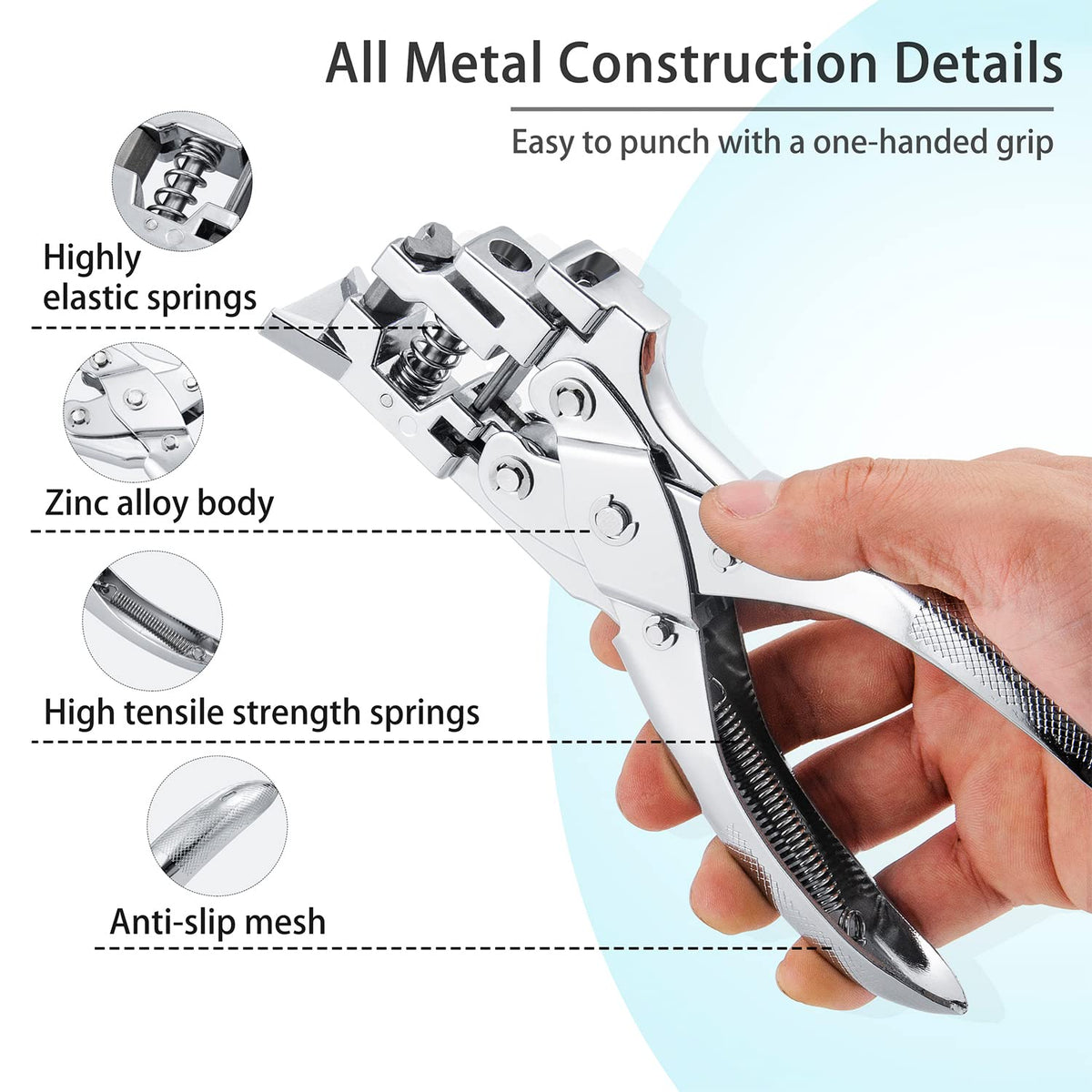 IMLIKE handheld puncher in use on an ID card with comfortable grip