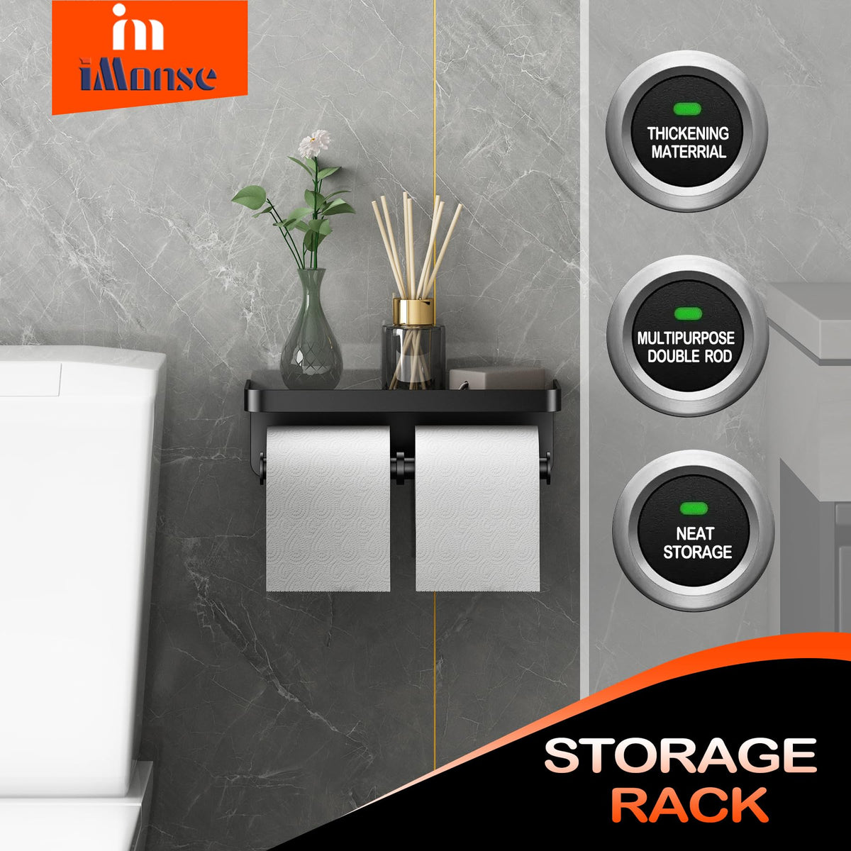 iMonse shelf adds extra space for tissue, phone, keys, and small bathroom essentials.